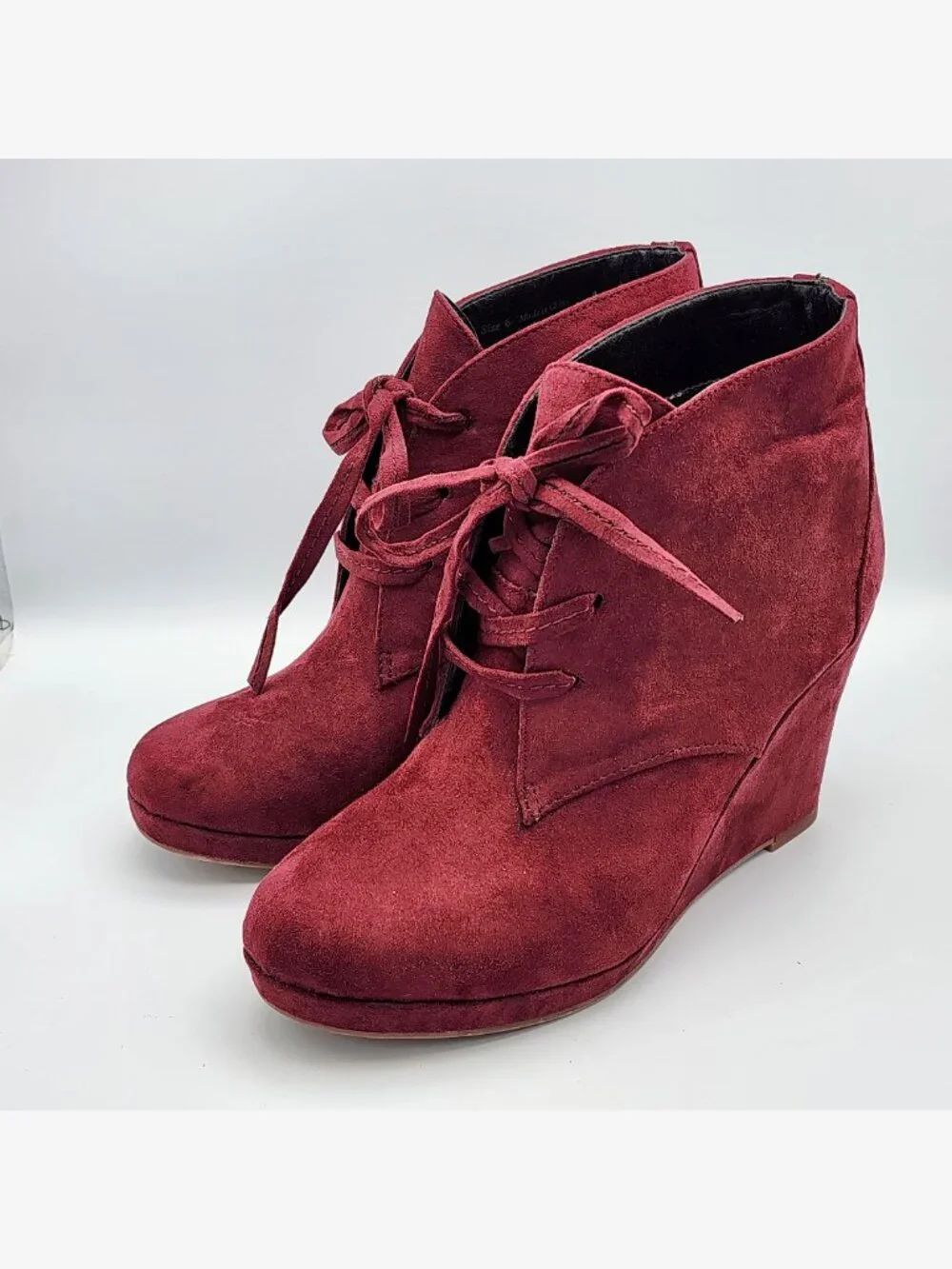 Y2K Maroon Velvet Wedge Booties | Women's 6
